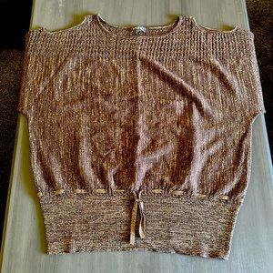 Beautiful sparkling brown khaki blouse. Shoulder cut out.